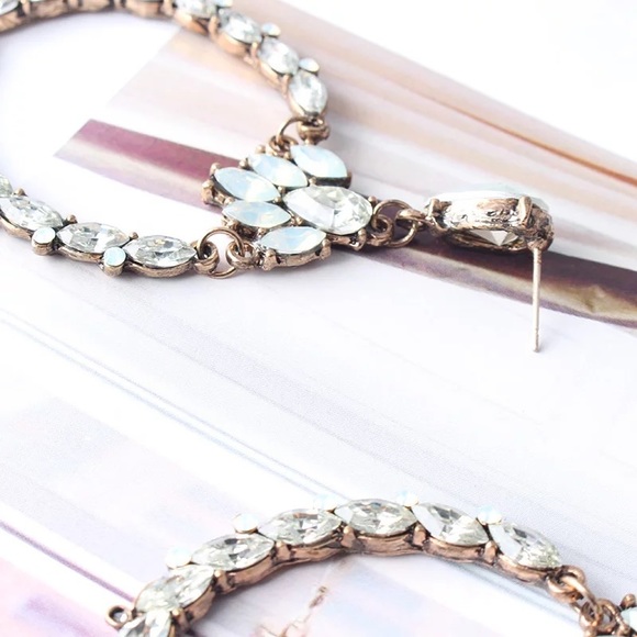 “Alana” light blue & clear glass crystal earrings / gold tone large elegant hoop - Picture 5 of 8